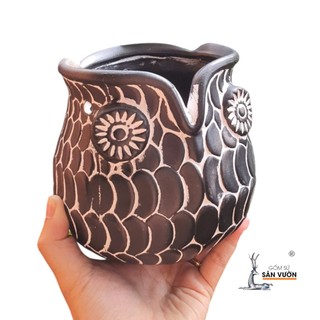 Chậu Treo Gốm Đất Nung Hình Cú - Gốm Sứ Sân Vườn - GSSV