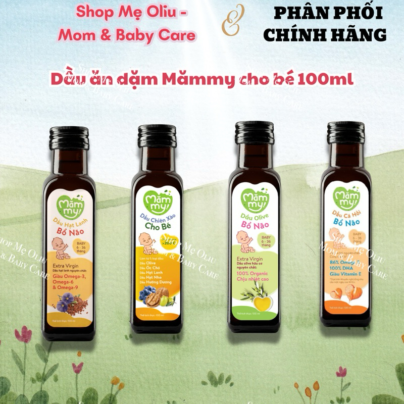 Dầu ăn dặm Mămmy cho bé, Dầu ăn dặm bổ não dầu Oliu, dầu cá hồi, dầu chiên xào dầu hạt lanh cho bé 1