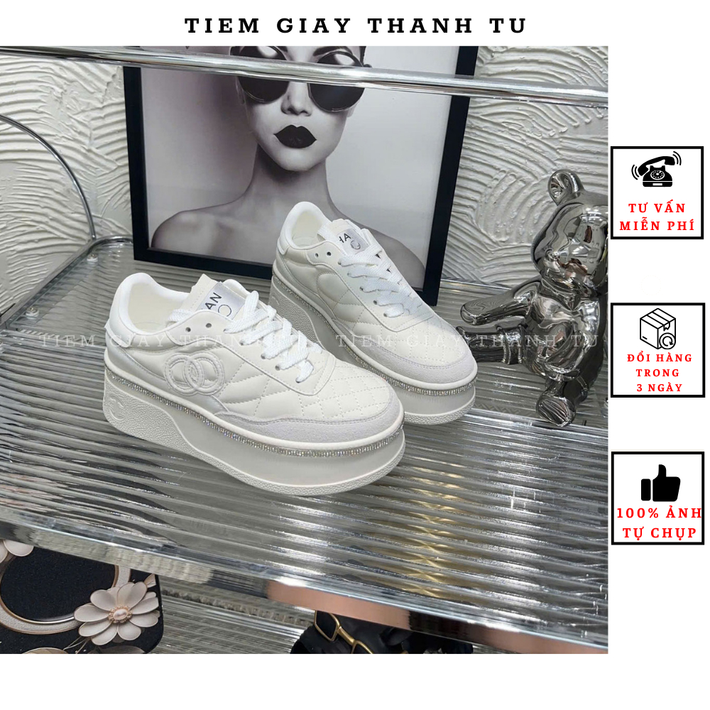 Giày thể thao nữ độn đế, giày sneaker nữ đế bánh mỳ phối viền kim tuyến trần trám hàng QCCC fullbox ( X6- 100)