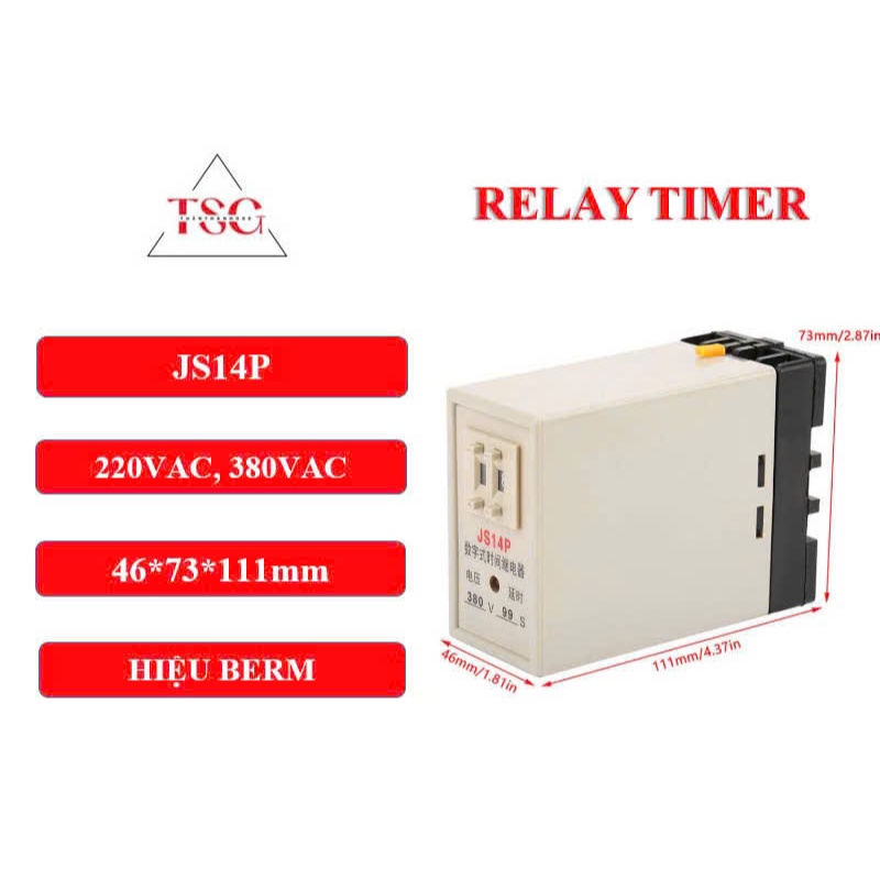 Rơle Timer JS14P 99S Hiệu BERM 220-380VAC ( TẶNG KÈM ĐẾ )