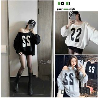 Áo thun nữ lệch vai số 22 form thụng thể thao, Áo sweater cá tính phong cách unisex - EOBI