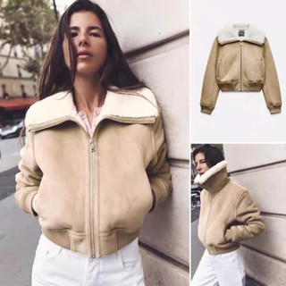 [ Hoả Tốc-MGG 50k] Áo khoác da lộn Zara new 2024 full tag áo khoác nữ bo gấu lót lông cừu cao cấp