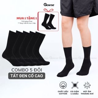 Hộp 5 đôi tất nam cổ cao màu đen GOMTAT, vớ đen cao cổ basic cotton thoáng khí - TAY-FIVE-2008-CB5