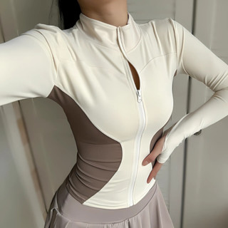 Áo Khoác Phối Chiết Eo Tập Gym Nữ, Áo Khoác Chống Nắng Dây Kéo Dài Yoga Co Giãn Beyour_sport