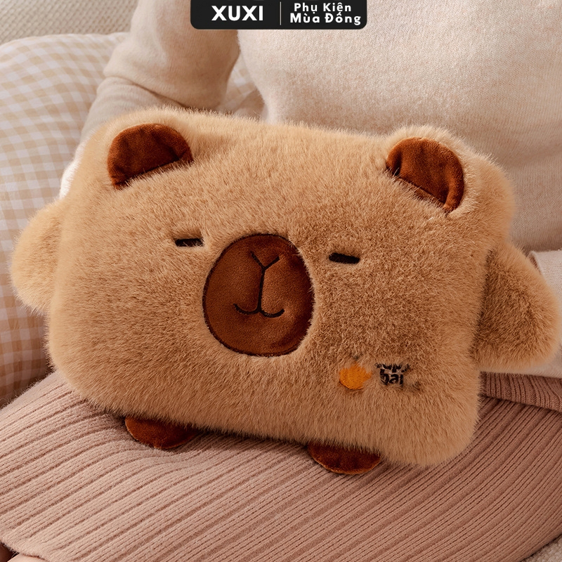  Túi sưởi ấm giữ ấm tay chân bụng,túi chườm ấm nóng lạnh hình thú capybara cắm điện mini lót lông cute mùa đông 