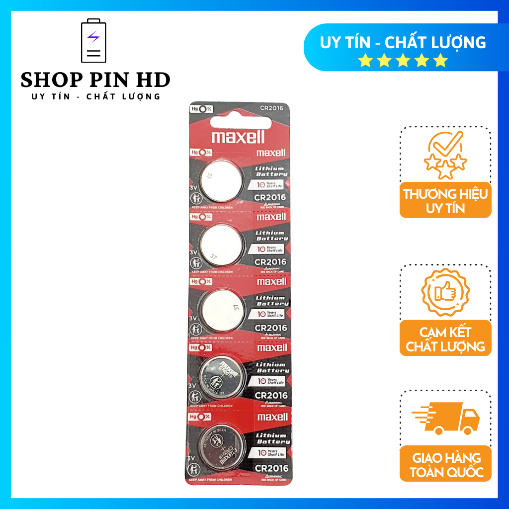 Pin CR2016 3V Maxell chính hãng Nhật Bản 100% pin maxell 2016 vỉ 5 viên