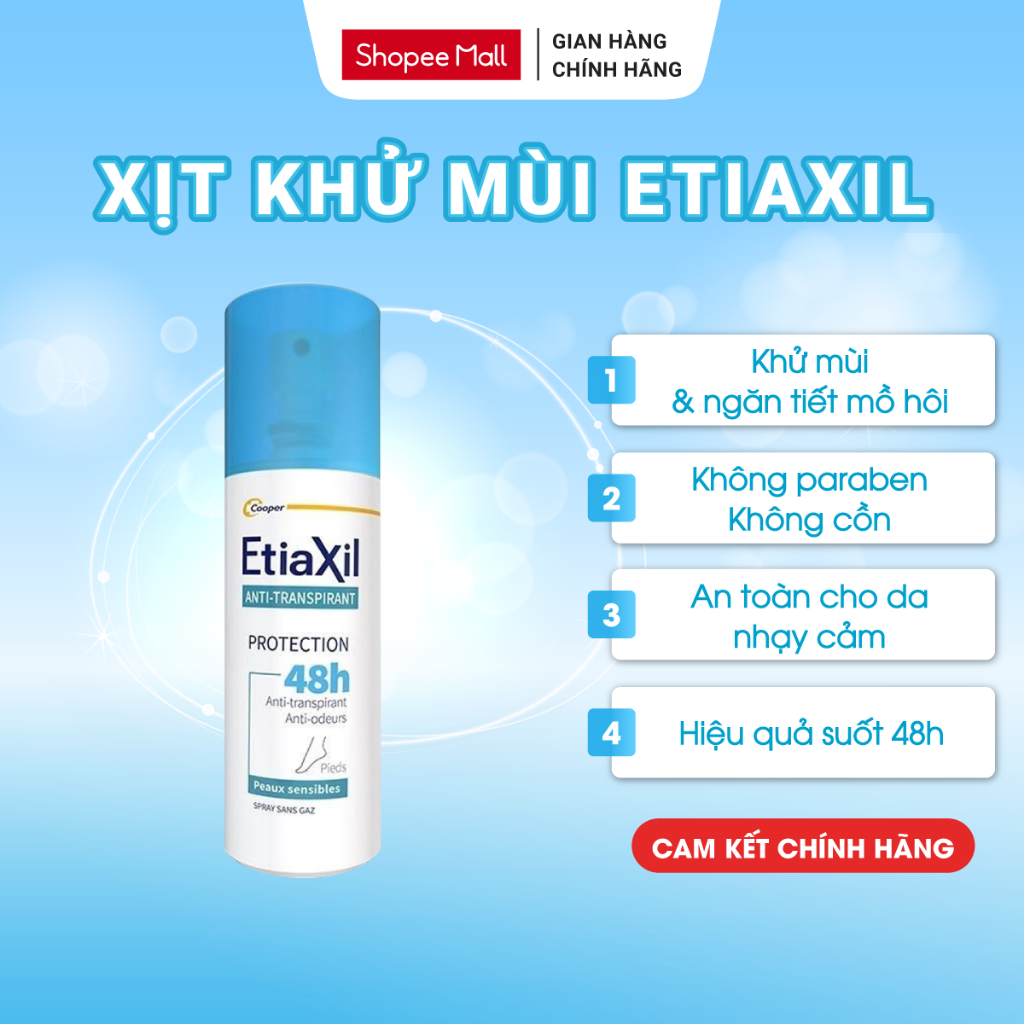 Xịt Khử Mùi Hôi Chân Etiaxil Anti Transpirant Protection 48h - Khô Thoáng Suốt 48h 100ml