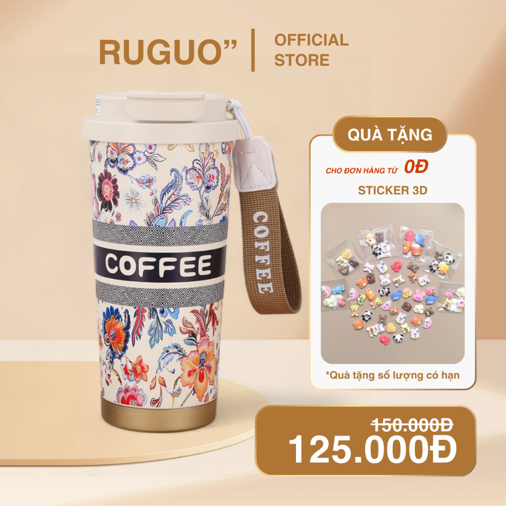Ly Giữ Nhiệt COFFEE 500ml Phong Cách CHAGEE Hoa Trắng Inox 316