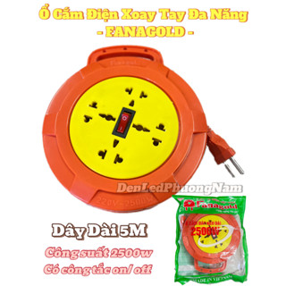 Ổ Cắm Điện Tròn Xoay Tay, rút gọn Dây tiện lợi, Tải 2500w, dài 5m/8m/10m [FANAGOLD]