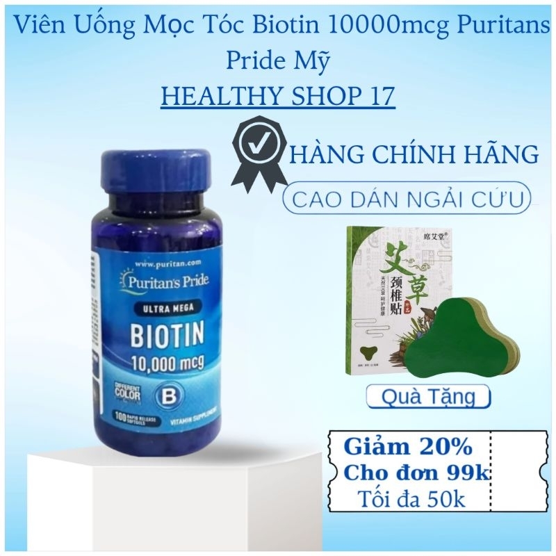 Viên uống mọc tóc Biotin 10000mcg Puritans Pride Mỹ Kích thích mọc tóc nhanh làm tóc chắc khỏe 100 v
