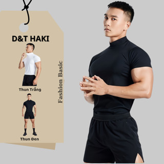 Áo Body Nam, Áo Gym Nan Đen Trắng Cổ Lọ 3 Phân Cao Cấp Cộc Tay Co Giãn X8 Form Áo Bó Tập Gym, Đá Bóng Kết Hợp Chạy