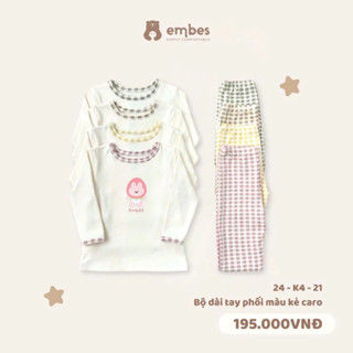 Bộ Dài Tay Embes Phối Quần Kẻ Trần Nỉ Bông Ấm Áp Cho Bé Trai Bé Gái Từ 8kg Đến 18kg BAMI.Baby