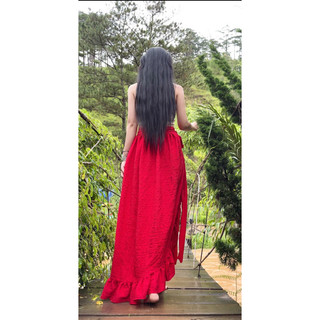 Chân váy đũi xẻ đùi phong cách boho vintage