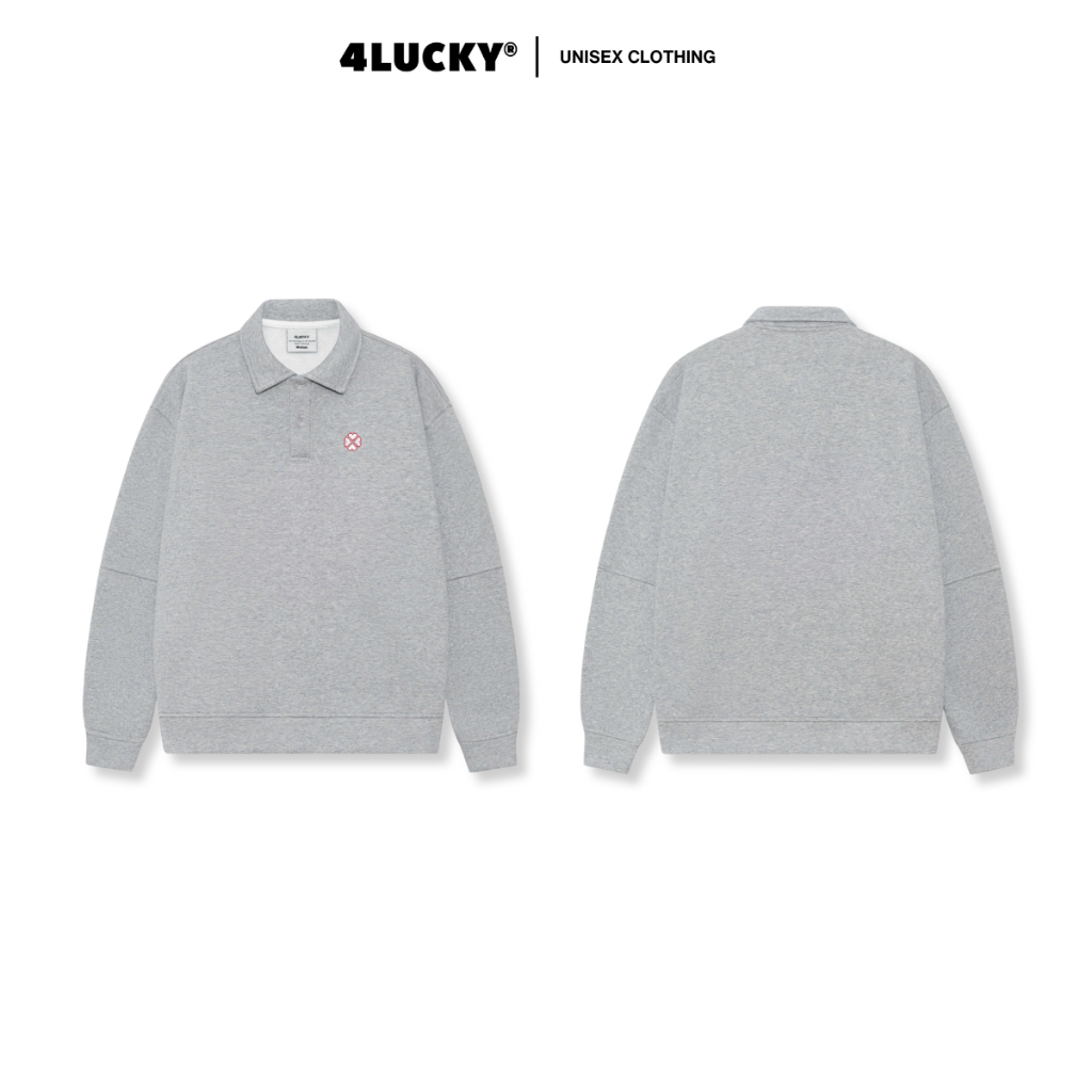 Áo Sweater Polo Tay Dài THÊU CỎ 4 LÁ Unisex 4Lucky, Áo Polo Form Rộng Chất Nỉ Dày Dặn Nam Nữ 6306