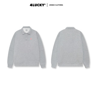 Áo Sweater Polo Tay Dài THÊU CỎ 4 LÁ Unisex 4Lucky, Áo Polo Form Rộng Chất Nỉ Dày Dặn Nam Nữ 6306