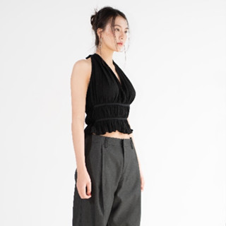 Áo cổ yếm nhún nữ tính hở lưng thắt nơ sau lưng - RUCHED HALTER TOP - NOTYET