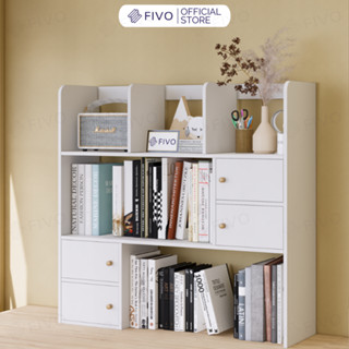 Kệ Gỗ Để Bàn FB21 FIVO Cao Cấp Màu Trắng Và Xám, Decor Bàn Học, Văn Phòng, Hộc Tủ Gắn Nam Châm, Đa Dạng Mẫu Mã, Màu Sắc