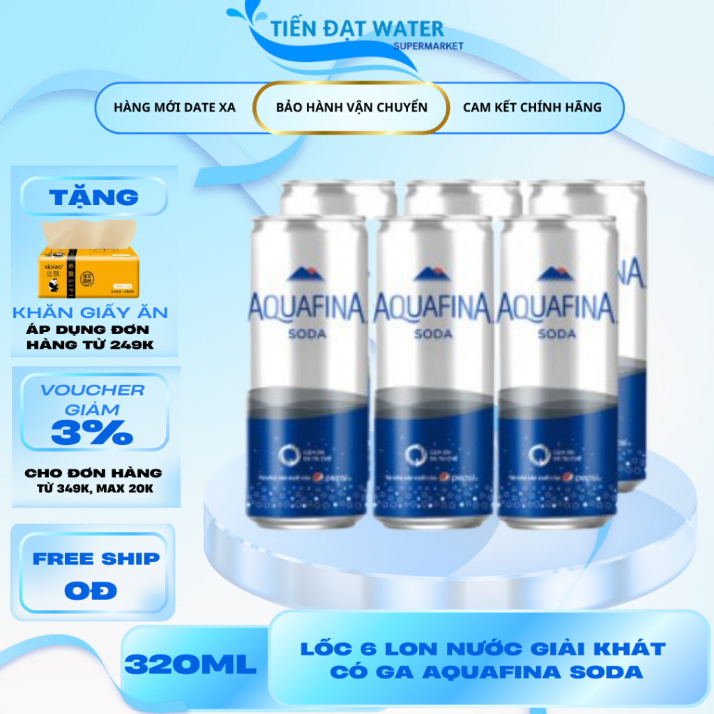 Lốc 6 Lon Nước Giải khát Không Đường Có Ga Aquafina Soda - Nguyên Liệu Pha Chế Soda Lon Pet 320ml