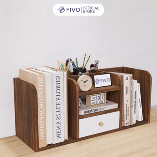  Kệ Sách Gỗ Đẹp Để Bàn FIVO FB26 Cao Cấp Màu Gỗ Và Walnut Có Hộc Tiết Kiệm Diện Tích Bo Góc Thẩm Mĩ 