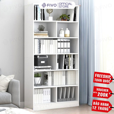 [Freeship Toàn Quốc] Tủ Kệ Sách Gỗ Để Sàn FIVO FB70 Lắp Ráp Đơn Giản, Tấm Lưng Chắc Chắn, Decor Linh Hoạt (60x24X178cm)