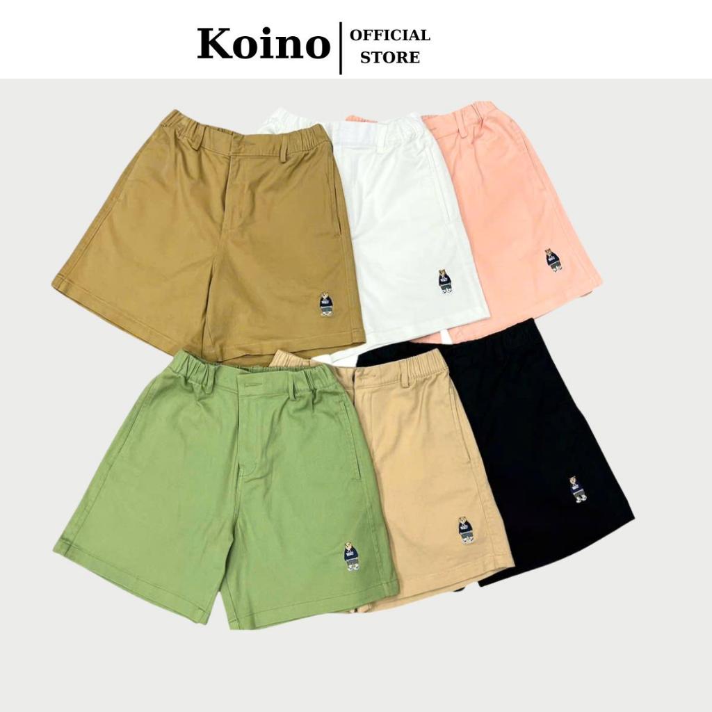 Quần short kaki thêu gấu cao cấp Koino lưng thun phong cách Hàn Quốc freesize-