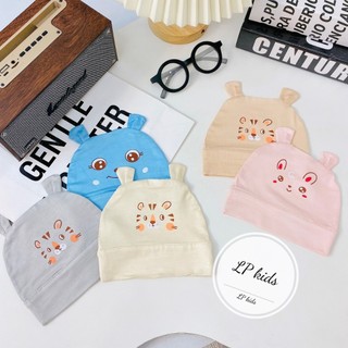 Mũ cho bé sơ sinh THUN LẠNH PETIT CÓ TAI mềm mịn co giãn tốt họa tiết đáng yêu