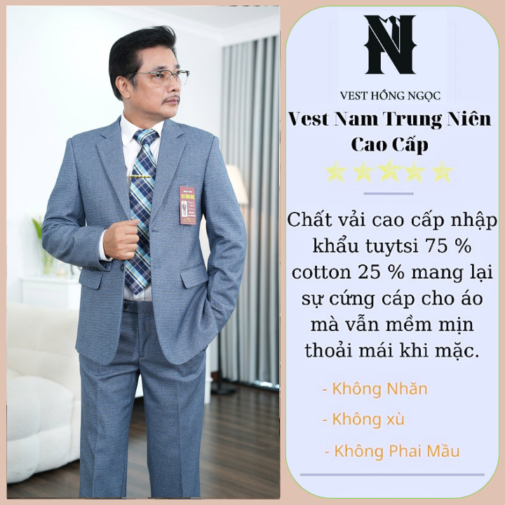 Bộ Vest Trung Niên Cao Cấp , Vest Nam Đẹp Phom Dáng Lịch Sự Sang Trọng Tặng Kèm Cavat