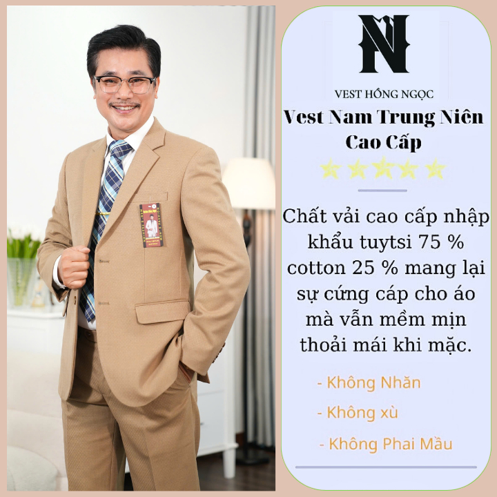 Com Lê Nam Trung Niên, Bộ Vest Trung Tuổi Nam Cao Cấp Chất Liệu Tuýt Si Nhập Khẩu