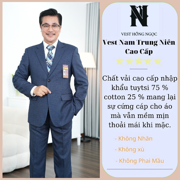 Vest Trung Niên Nam Chất vải Nhập Khẩu, Bộ Com Lê Nam Trung Tuổi Phom Dáng Sang Trọng, Lịch Sự