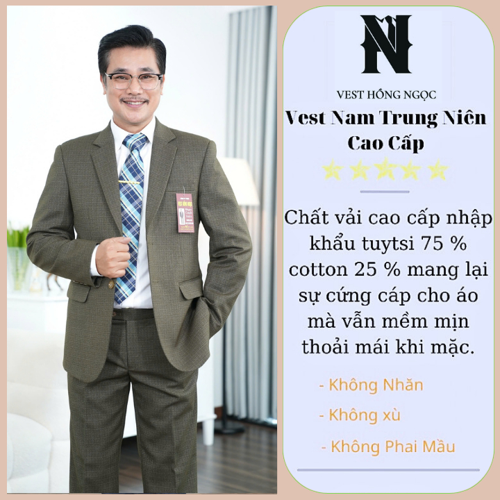 Vest Nam Trung Niên Cao Cấp Chất Liệu Nhập Khẩu, Bộ Com Lê Nam Cao Cấp