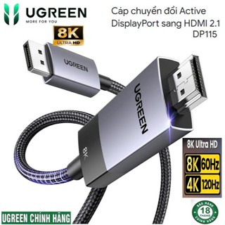 Cáp Chuyển Displayport to HDMI Ugreen 40435 80395 80397 DP115 (DP - HD 8K x 4K@60Hz,video 32,4Gbps)