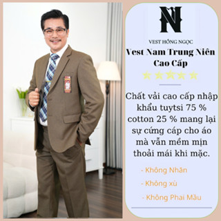 Bộ Vest Nam Trung Niên Cao Cấp Chất Vải Tuýt Si 2 Sợi Dầy Mềm Mịn Nhập Khẩu, Com Lê Trung Niên Thương Hiệu Hồng Ngọc
