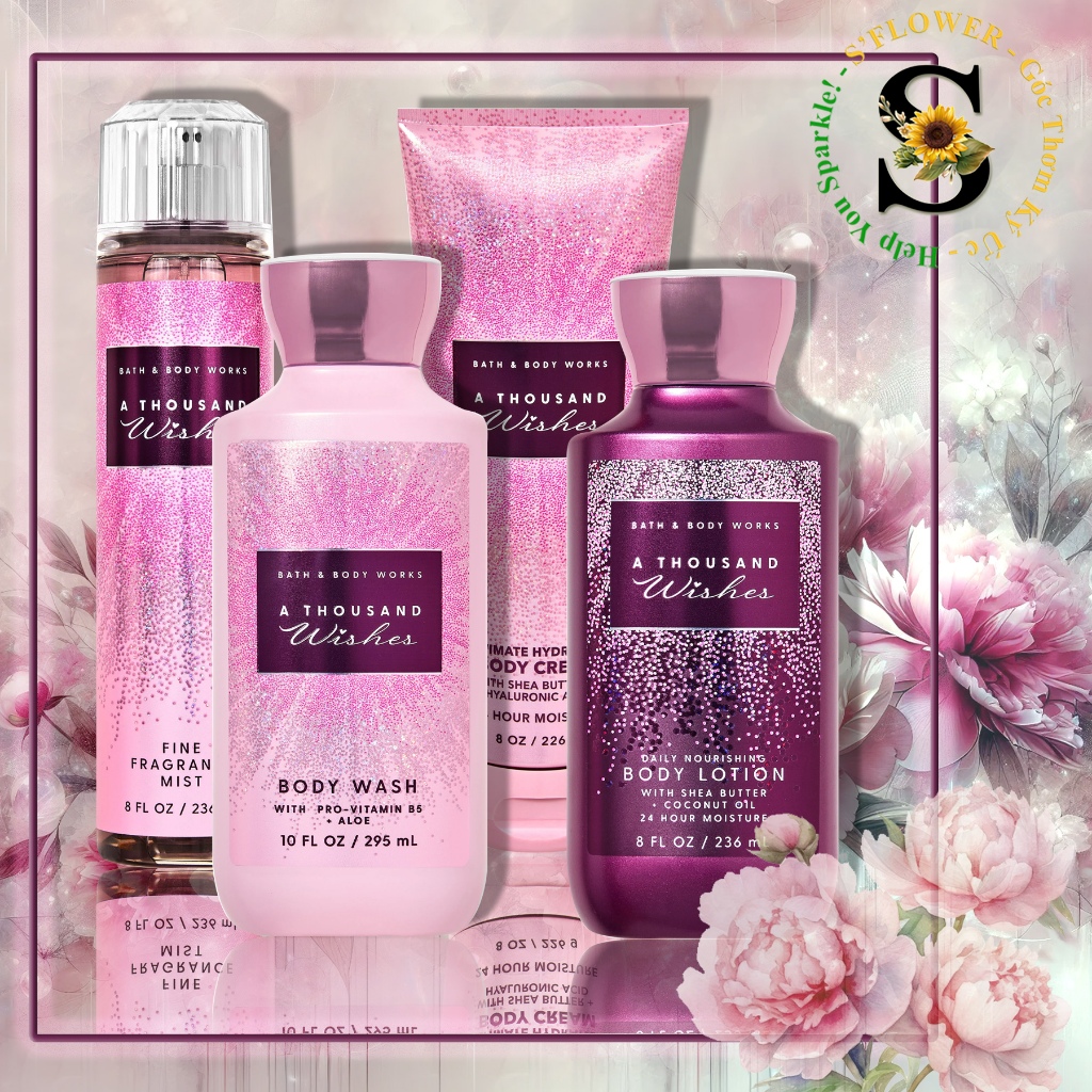 A THOUSAND WISHES | Bộ Sản Phẩm Gel Tắm -  Dưỡng Thể - Xịt Thơm Nước Hoa Toàn Thân Bath & Body Works Body
