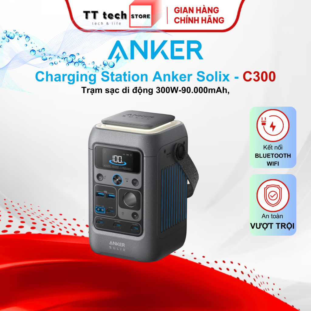 Trạm sạc di động Anker SOLIX C300 DC - 90.000mAh 288Wh | 300W, PD 3.1, kết nối Wifi hoặc Bluetooth