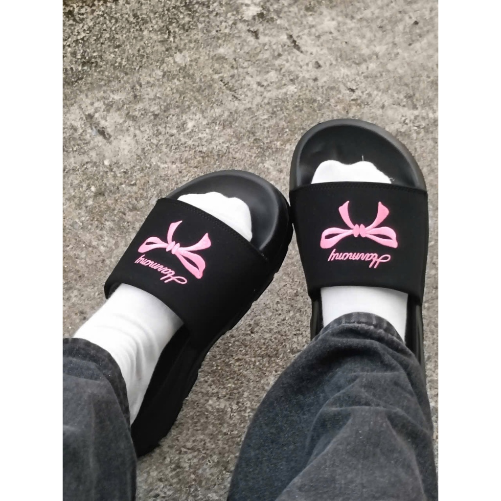 Harmony Dép Quai Ngang Harmony Silde Chunky Thêu Nơ Xinh Cute Nam Nữ Đế Eva Siêu Nhẹ-