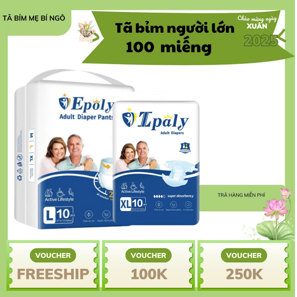 [COMBO-100 Miếng] Bỉm Quần Người Già Epoly/Ipaly M-L-XL