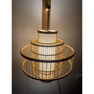  Đèn mây tre thả trần lồng tăm 3 tầng hình bánh Gato TTT98 