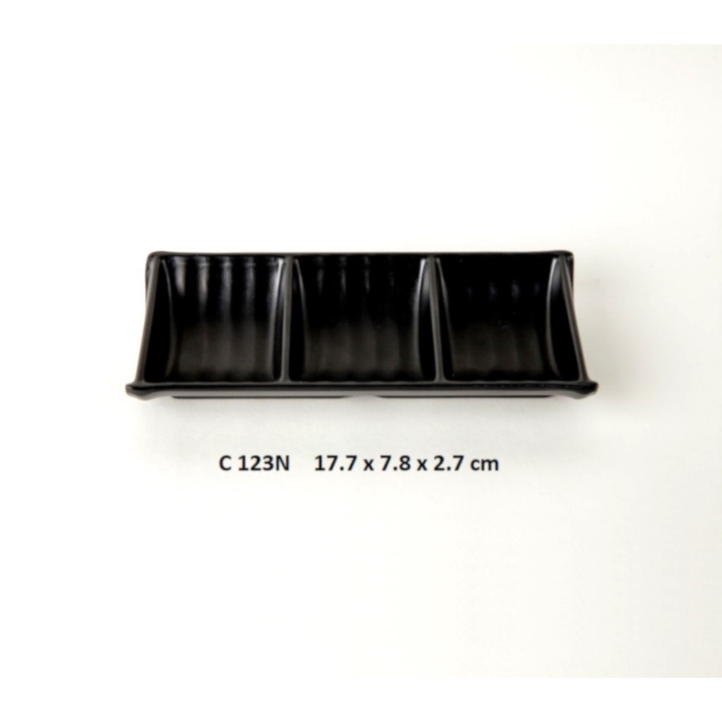Chén chấm 3 ngăn nhựa melamine nhám đen Fataco (C123N)