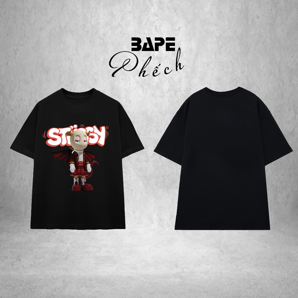 ÁO THUN STUSSY DEVIL FORM RỘNG NAM NỮ UNISEX VẢI COTTON HAI CHIỀU CAO CẤP 280GSM - BAPE PHẾCH