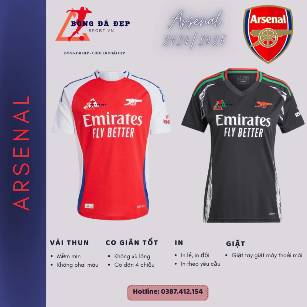 Bộ Quần Áo Bóng Đá Câu Lạc Bộ Arsenal Mùa Giải 2024/2025 Vải Thái Chuẩn Áo đấu Asenal Cao Cấp