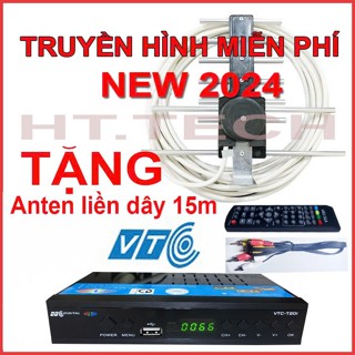 Đầu thu truyền hình số mặt đất vtc T201 mới 2024 có 7 phím xem truyền hình miễn phí tặng kèm anten liền dây