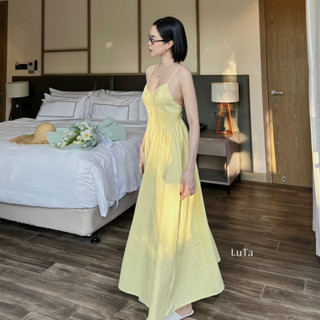   SIÊU SALE 10 10  LuTa | Váy VÀNG hai dây smocking hở lưng sau 