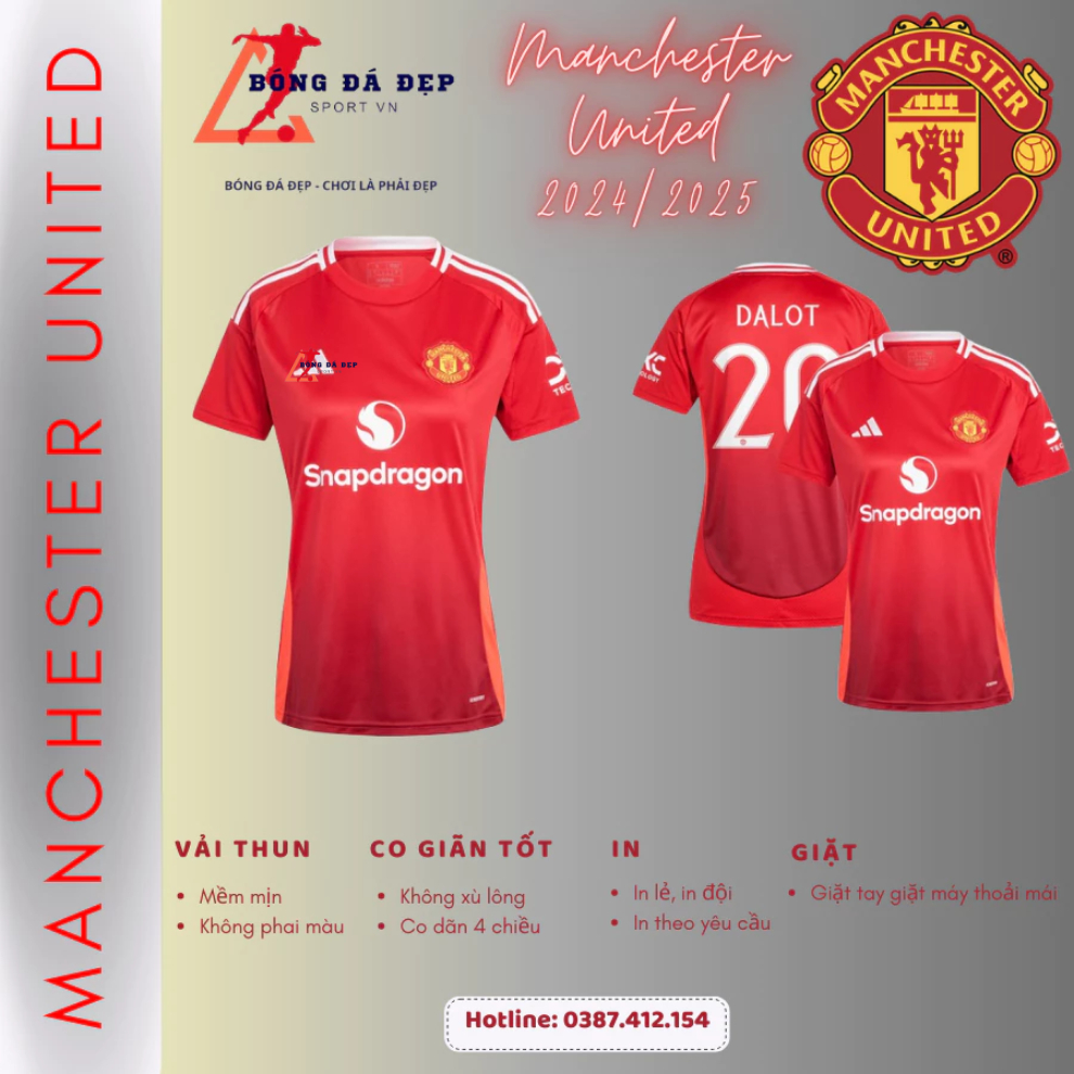 Quần áo bóng đá Mu sân nhà 2024/2025,bộ đồ thể thao Manchester United cao cấp vải thái co dãn 4 chiều
