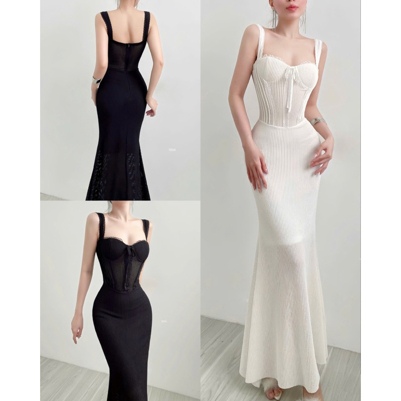 (HÀNG SẴN)Đầm maxi phối ren dáng đuôi cá