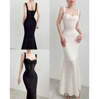 (HÀNG SẴN)Đầm maxi phối ren dáng đuôi cá