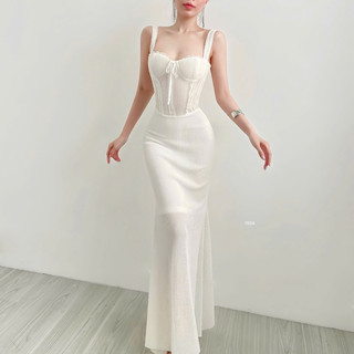 (HÀNG SẴN)Đầm maxi phối ren dáng đuôi cá