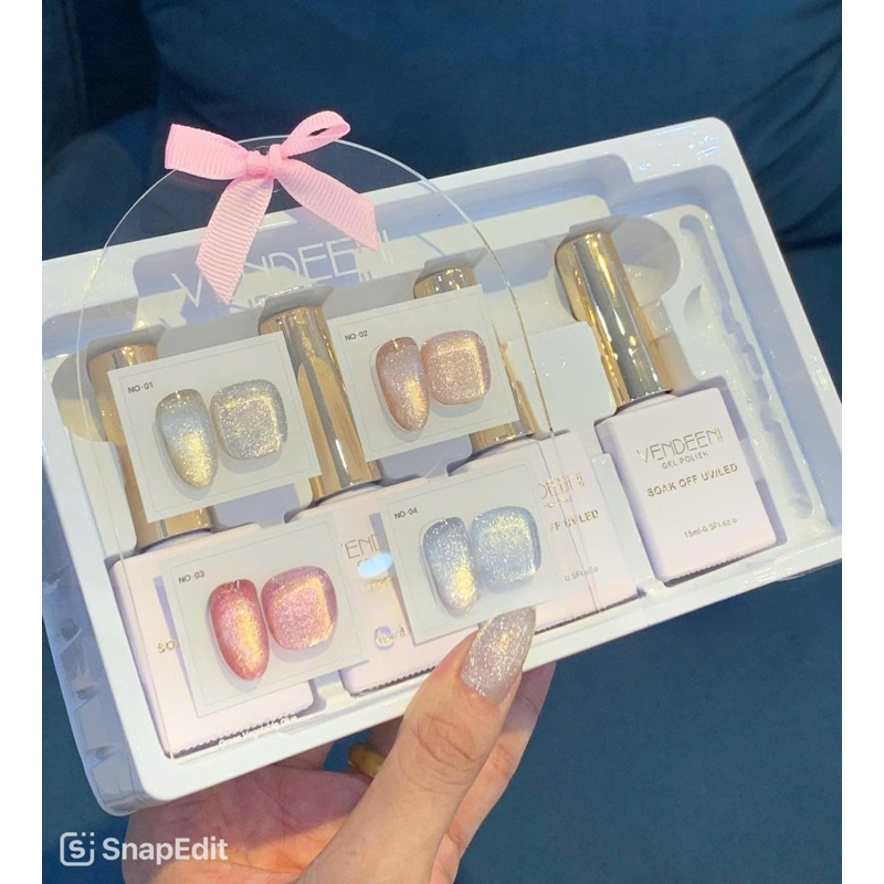  Sơn Mắt Mèo Ánh Trắng Kim Cương  Set 4 màu siêu sáng  Tặng Kèm Bảng Màu  