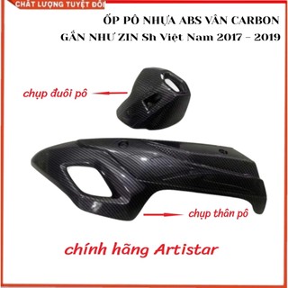 Ốp Pô, Chụp Đuôi Pô Gắn Sh 2017 - 2019 Hàng Artistar Chính Hãng- Ốp Pô Nhựa ABS Phủ Vân Carbon Bền Đẹp