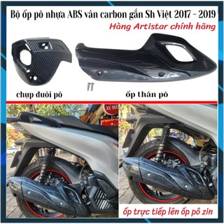 Ốp Pô, Chụp Đuôi Pô Gắn Sh 2017 - 2019 Hàng Artistar Chính Hãng- Ốp Pô Nhựa ABS Phủ Vân Carbon Bền Đẹp