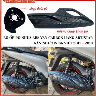 Ốp Pô, Chụp Đuôi Pô Gắn Sh 2017 - 2019 Hàng Artistar Chính Hãng- Ốp Pô Nhựa ABS Phủ Vân Carbon Bền Đẹp